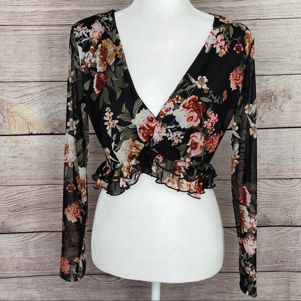 Charlotte Russe Sheer Floral Ruffled Crop Top